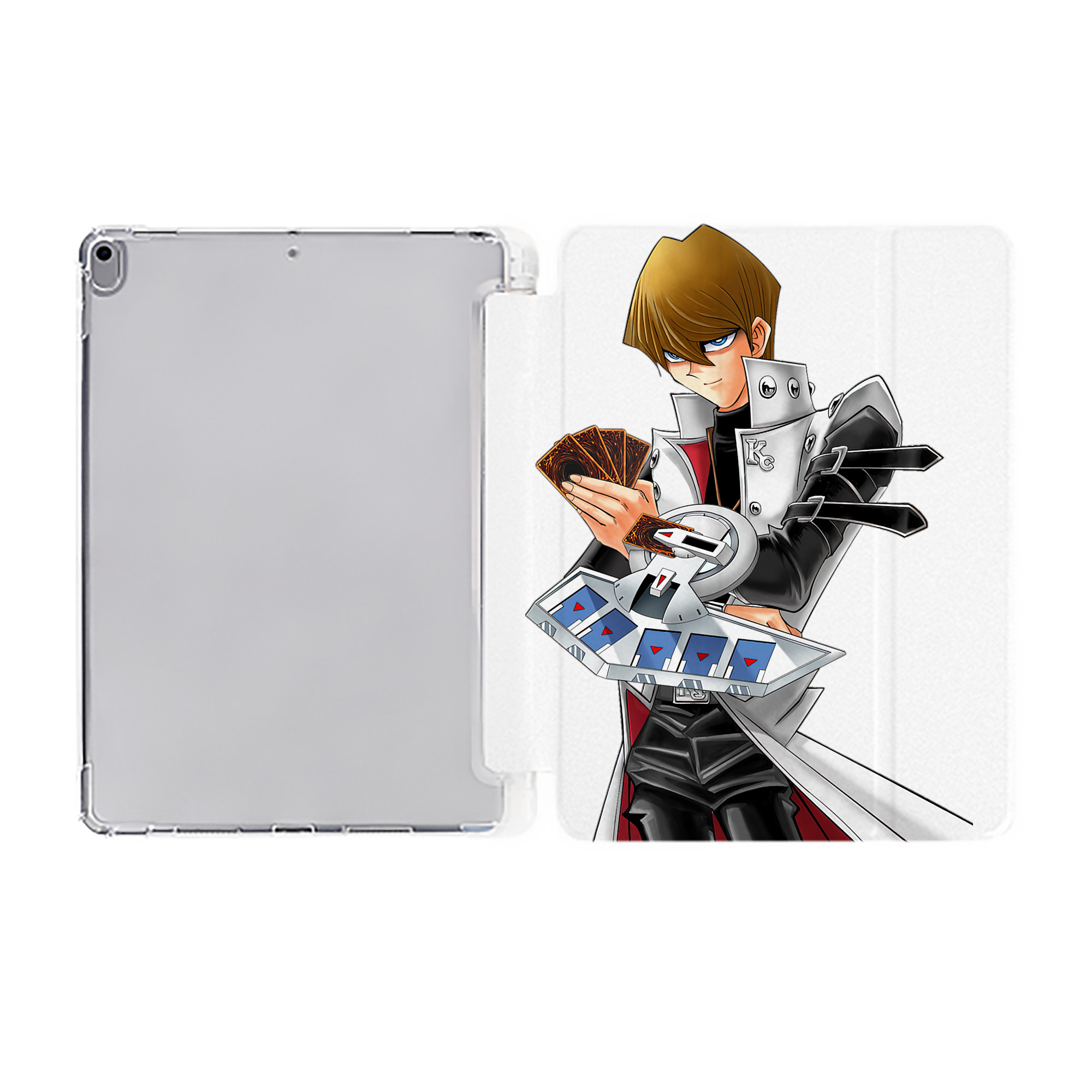 （画像用） 遊☆戯☆王 Yu-Gi-Oh! IPad ケース ペン収納付き 三つ折りスタンド PUレザー×シリコン 対応機種9.5/10.5/10.9インチ